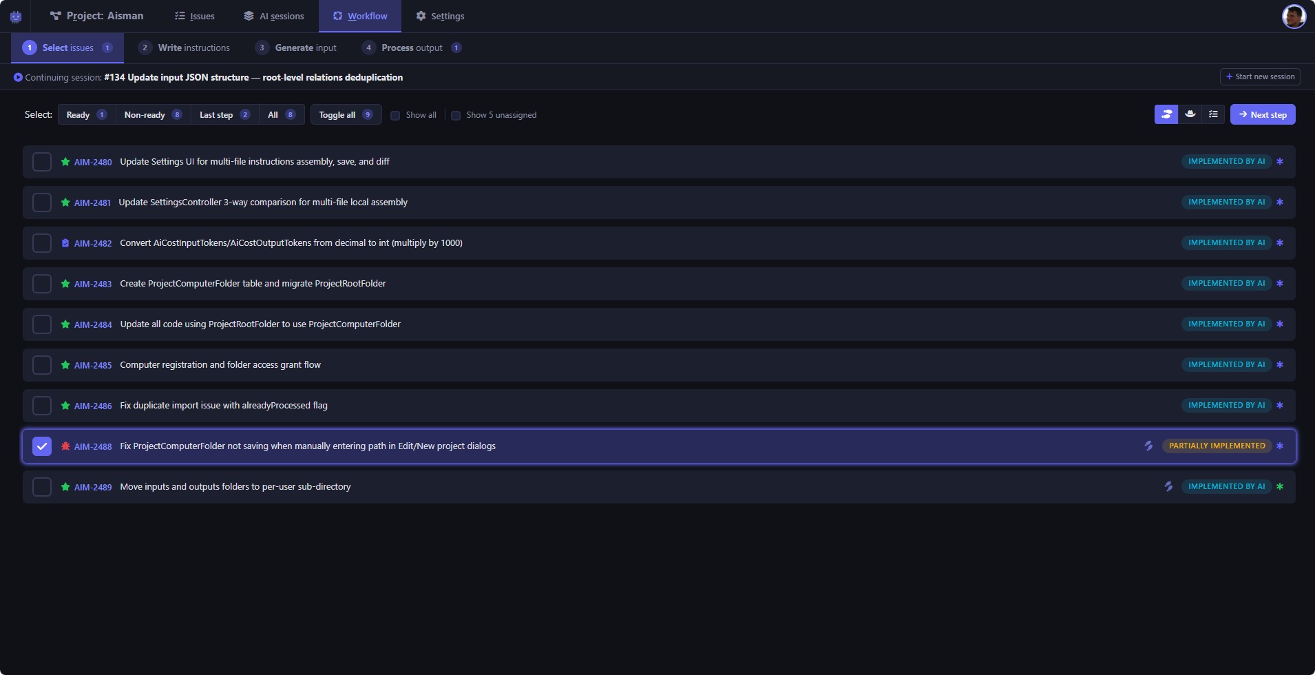 Step 1: List of unresolved session issues